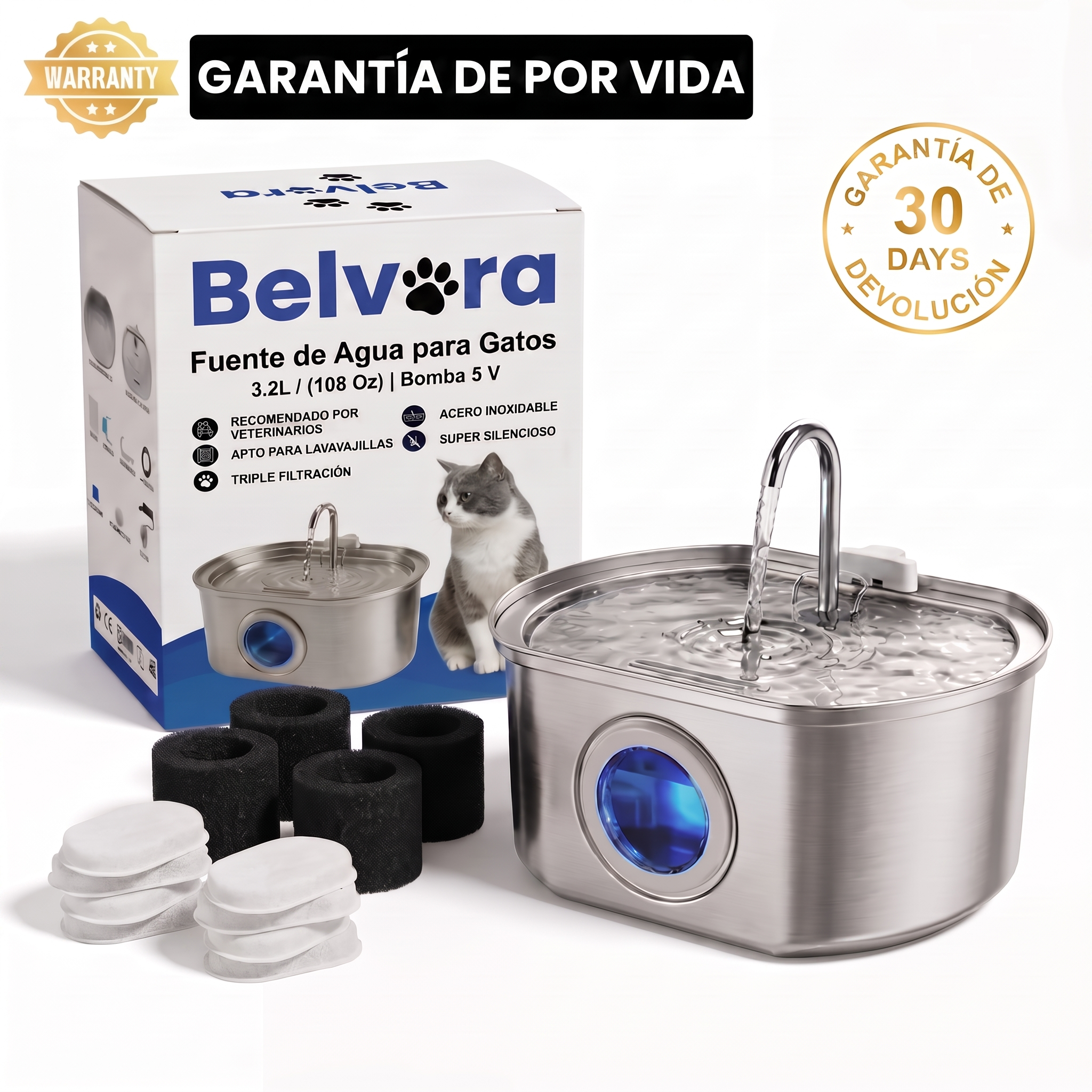 Belvora™ Fuente de Agua para Gatos